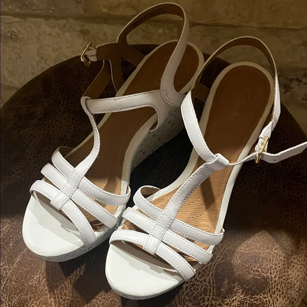 Clark Elegant White Wedge Sandals - Picture 2 of 5